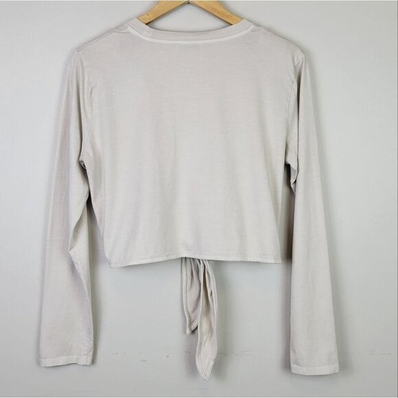 Aritzia Babaton Headline Long Sleeve Tie Front Cotton Beige S - Picture 4 of 11
